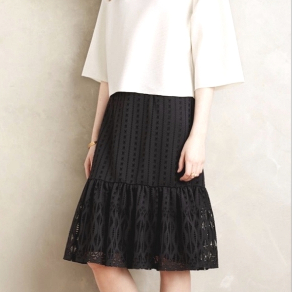 Anthropologie Moulinette Soeurs Perforated Fit & Flare Skirt in Black Size Small - Picture 2 of 12